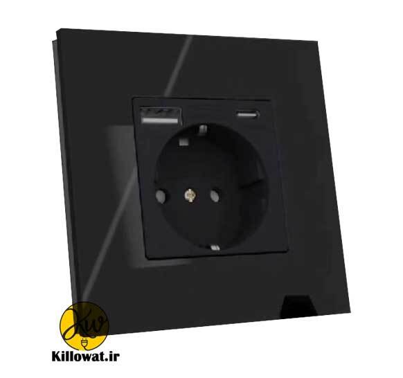  پریز ارت دار ویرا مدل کریستال USB مشکی باکیفیت عالی زیبا به صرفه لاکچری 