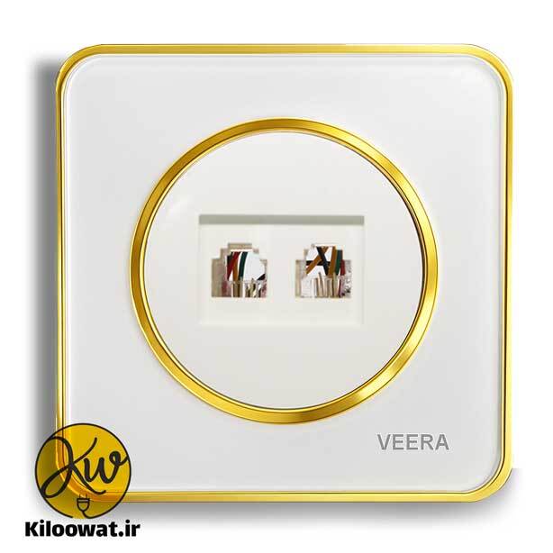 تلفن دو سوکت ویرا مدل آلفا گلس سفید طلایی لاکچری دایره زیبا براق آرک