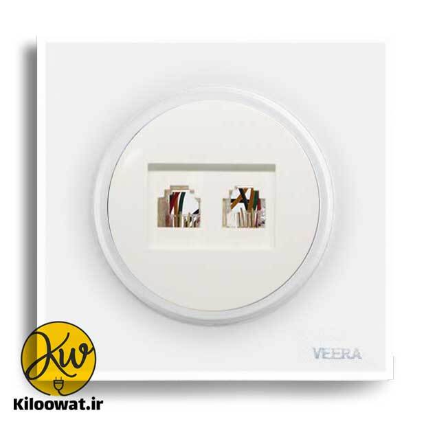تلفن دو سوکت ویرا مدل آلفا گلس سفید لاکچری دایره زیبا براق