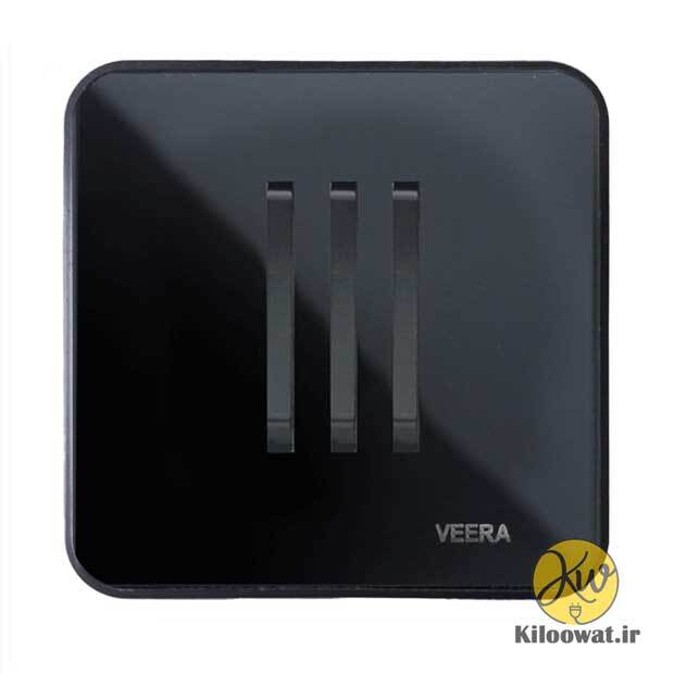 کلید سه پل مشکی مدل شهاب آرک استیل دکمه خطی جدید قاب گلس و براق بدنه زیبا و شیک لاکچری