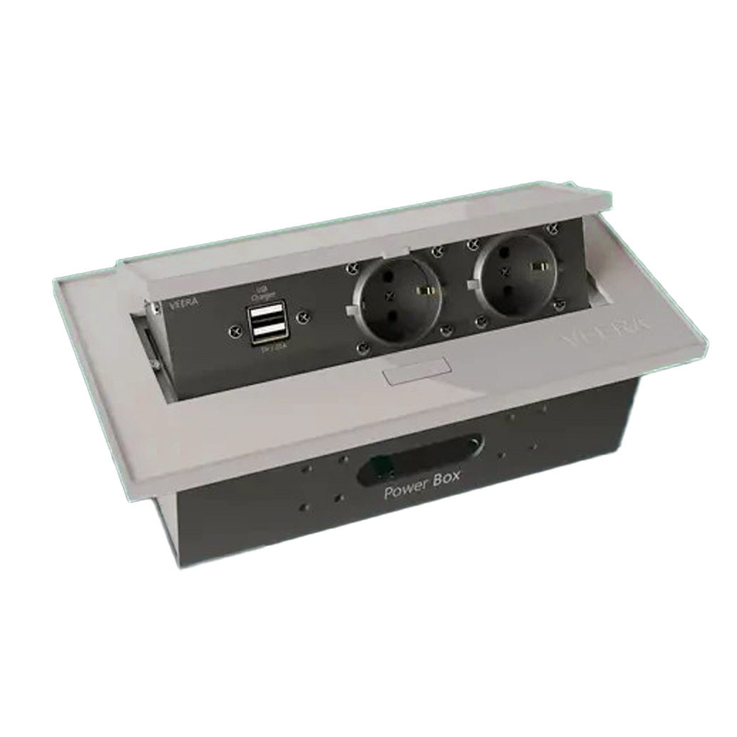  پریز کابینتی توکار ویرا با usb نقره ای 