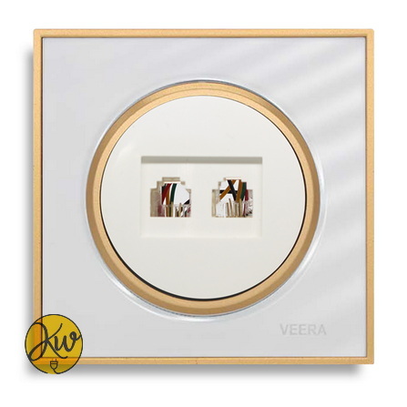 سوکت تلفن ویرا مدل آلفا گلس سفید با زه طلایی کلاسیک - ویرا الکتریک لوکس زیبا ایرانی