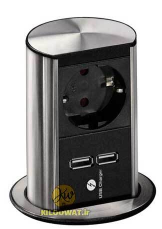 پریز توکار باخمن مدل ( ELEVATOR ) آسانسوری - یک سوکت برق بزرگ و دو سوکت USB یو اس بی - BACHMANN