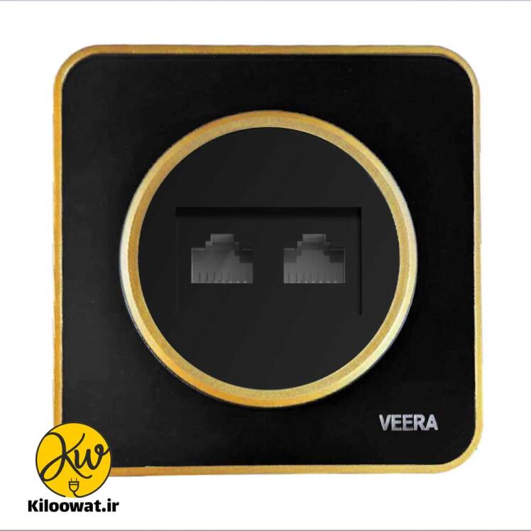 تلفن دو سوکت ویرا مدل آلفا مشکی طلایی لاکچری دایره زیبا براق آرک