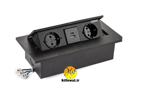 پریز کابینتی ملونی دو پریز برق دو سوکت USB یو اس بی - MELLONI - 10017 باکیفیت درجه یک