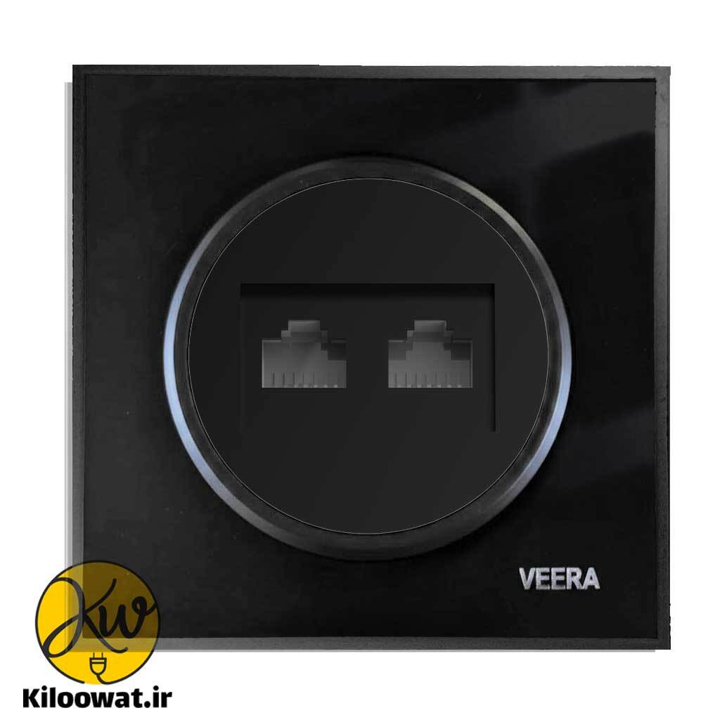 تلفن دو سوکت ویرا مدل آلفا گلس سیاه لاکچری دایره زیبا براق