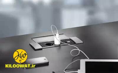  پریز توکار کابینتی باخمن مدل POWER FRAME آلومینیم 2 سوکت برق و 2 سوکت USB لاکچری زیبا جدید با کیفیت بالا آلمانی 