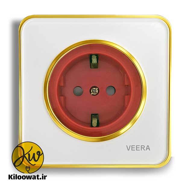 پریز یو پی اس UPS ویرا مدل آلفا گلس سفید با زه طلایی کلاسیک - ویرا الکتریک لوکس زیبا ایرانی