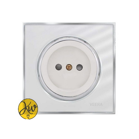 پریز ساده ویرا مدل آلفا گلس سفید با زه استیل کلاسیک - ویرا الکتریک