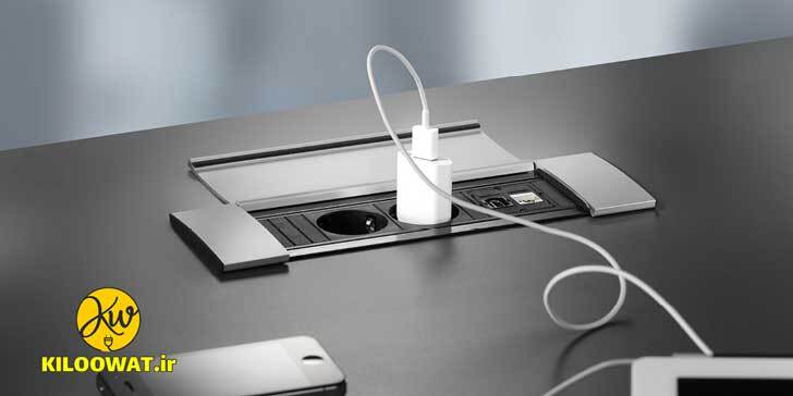 پریز کابینتی باخمن مدل POWER FRAME درب آلومینیم سوکت برق وسوکت USB لاکچری زیبا جدید آلمانی 