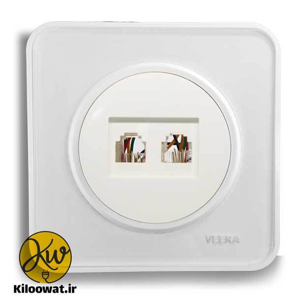 تلفن دو سوکت ویرا مدل آلفا گلس سفید لاکچری دایره زیبا براق آرک