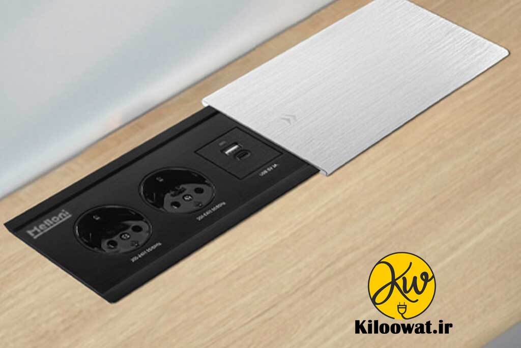 پریز کابینتی ملونی دو پریز برق دو سوکت USB یو اس بی - MELLONI - 10076 - سیلور - نقره ای با کیفیت