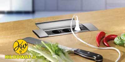  پریز توکار کابینتی باخمن مدل POWER FRAME آلومینیم 2 سوکت برق و 2 سوکت USB لاکچری زیبا جدید آلمانی 